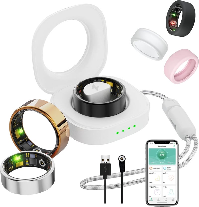 UniJethro Smart Ring for Women Men, Health Fitness Tracker, IP68 Waterproof Rings, Sleep Ring with Charging Case and Ring Protector, Remote Photography, Family Care, No App Fees (Black, 9#) - Image 1